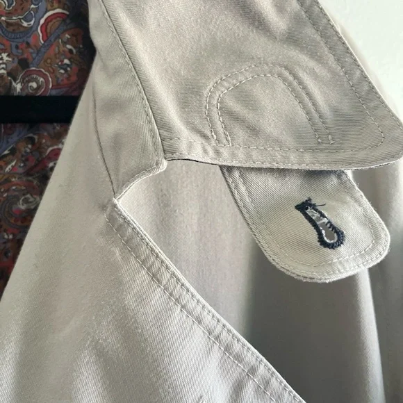 VTG. Geraldo Beige & Navy Double-Breasted Trench Coat Fennel Neck Unisex - Picture 7 of 11